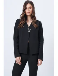 Women's Black V-Neck Brooch Detailed Ottoban Cardigan