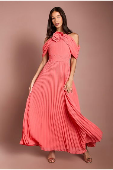 Coast Muse Corsage Halterneck Pleated Maxi Dress