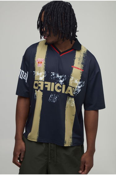 Tall Oversized Boxy Official Stripe Sports Top - black
