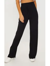 Black Drawstring Jersey Wide Leg Jogger - 1