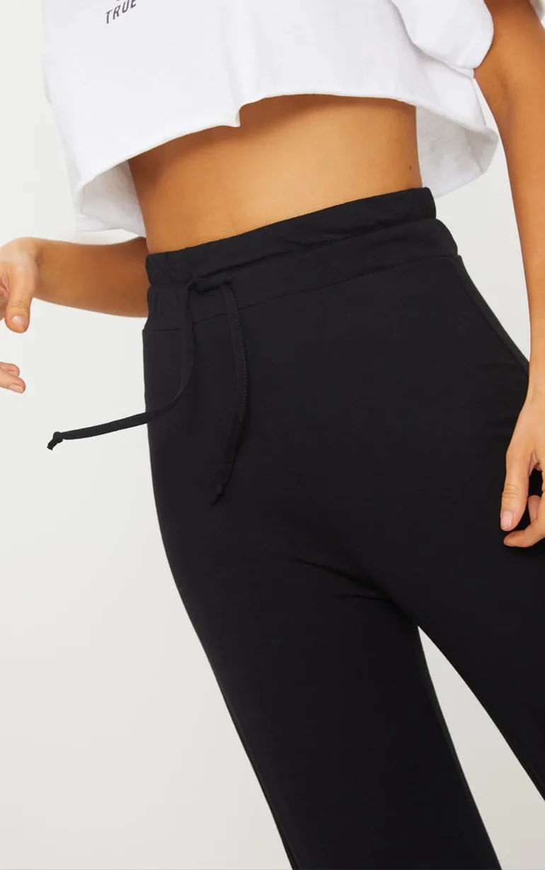 Black Drawstring Jersey Wide Leg Jogger - 4