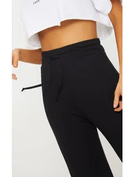 Black Drawstring Jersey Wide Leg Jogger - 4