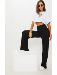 Black Drawstring Jersey Wide Leg Jogger