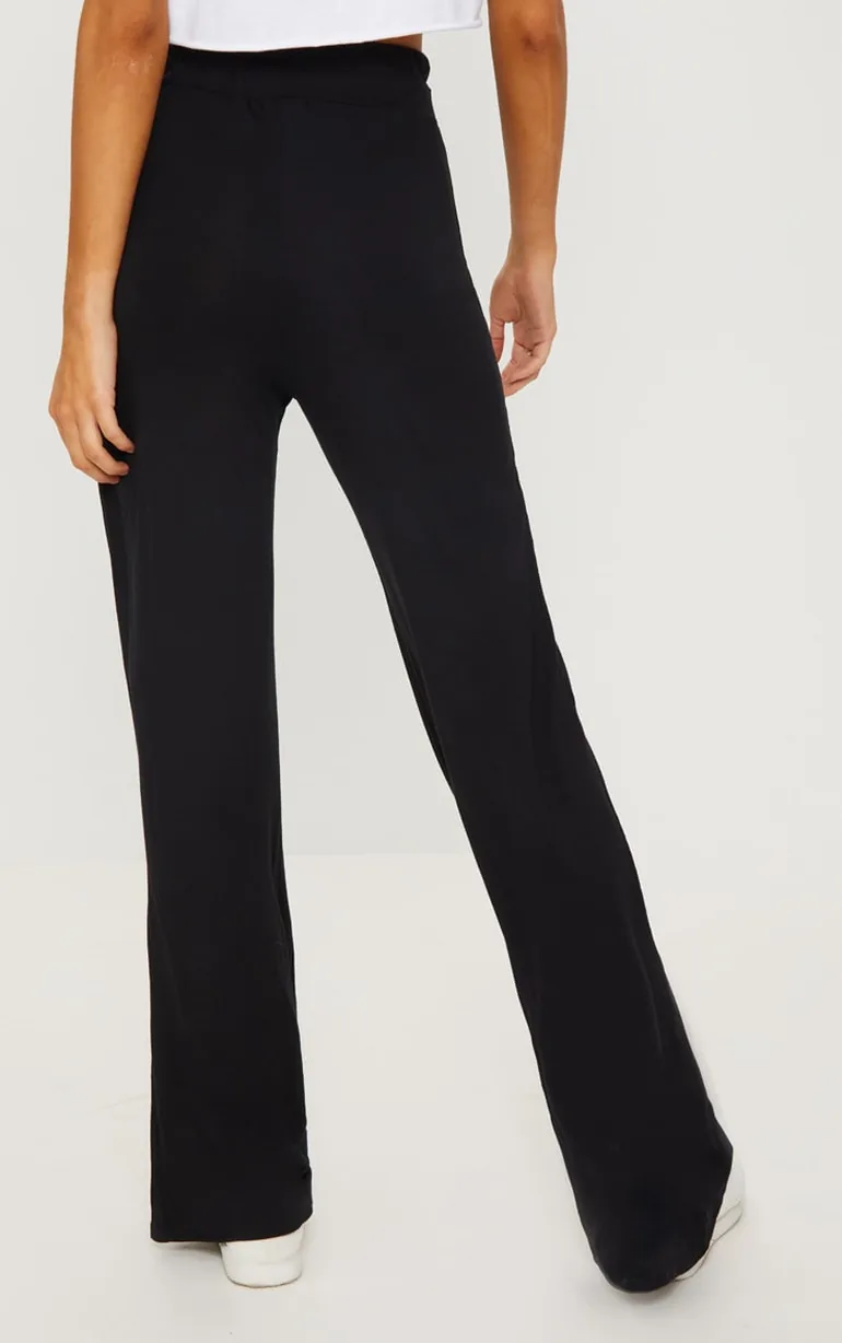 Black Drawstring Jersey Wide Leg Jogger - 3