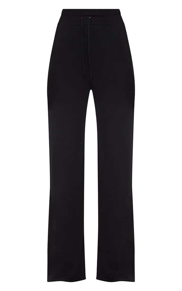 Black Drawstring Jersey Wide Leg Jogger - 2