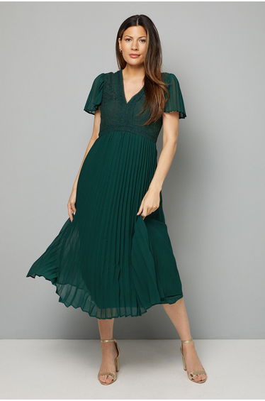 Lace Pleated Skirt Midi Dress