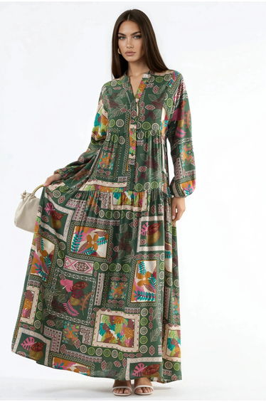 V-Neck Patterned Maxi Dress