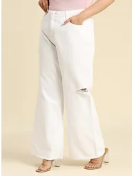 Plus Wide Leg Light Distress Jeans - 2