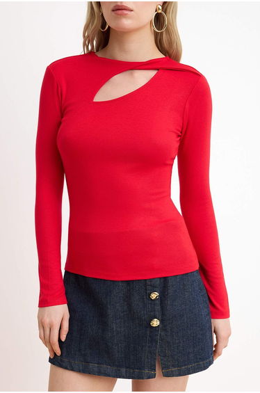 Red Fitted/Bodycon Long Sleeve Soft Knitted Blouse product thumbnail 3
