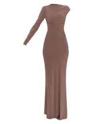 فستان ماكسي مزموم - بيج - 4