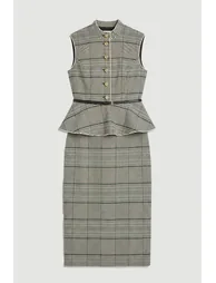 Tailored Check Peplum Belted Midi Dress - 3