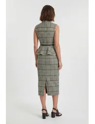 Tailored Check Peplum Belted Midi Dress - 2