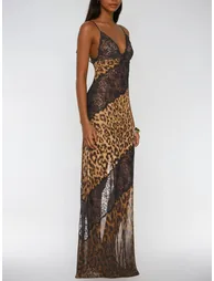 Raelira Spaghetti Lace Leopard Maxi Dress - 1