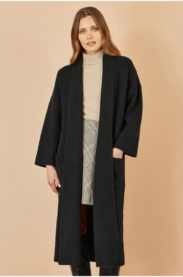 Yumi Black Knitted Maxi Cardigan With Pockets