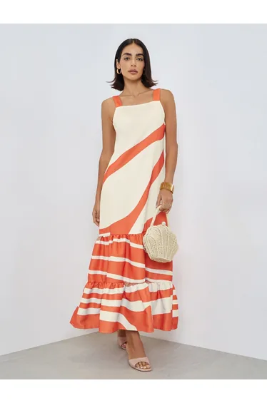 Square Neck Printed Shift Maxi Dress