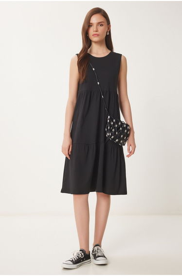 Women's Black Sleeveless Basic Summer Knitted Dress