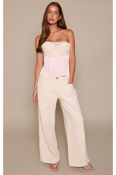 Pink Lace Contrast Satin Curved Hem Corset
