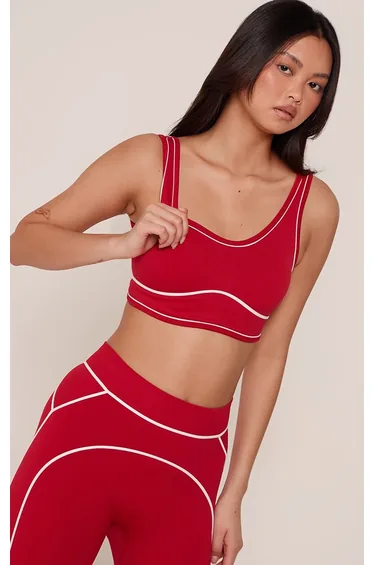 Red Seamless Contrast Detail Sports Bra