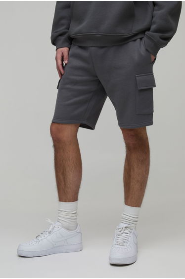 Basic Slim Fit Cargo Jersey Short - charcoal