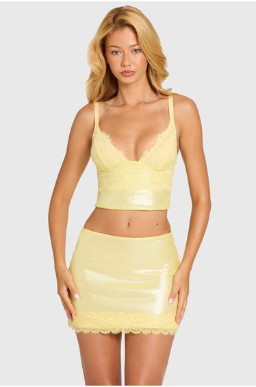 Sequin Lace Bralette Top in Butter