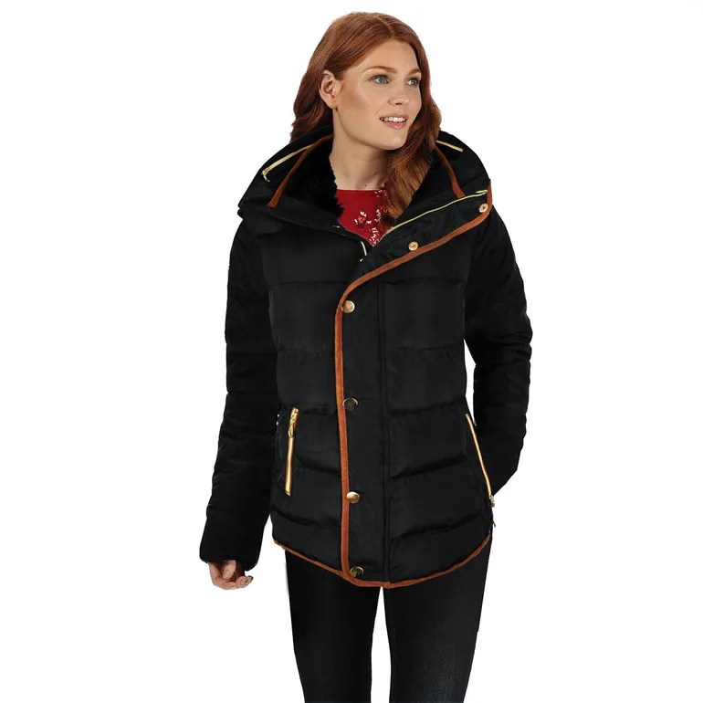 WRENLY QUILTED HOODED WINTER COAT WITH FULL SLEEVES IN BLACK