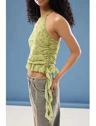 Green-Multicolored Lined Ruffle Detail Tulle Knitted Blouse - 7
