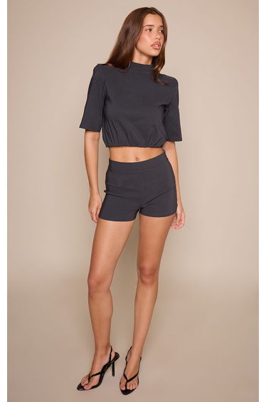 Grey Stretch Woven Hot Pants