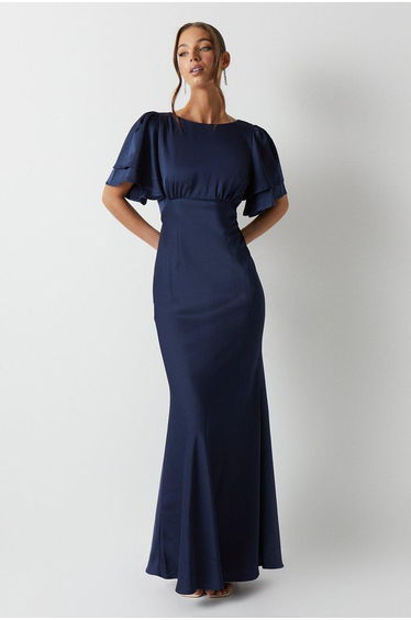 Satin Back Crepe Double Sleeve Dress