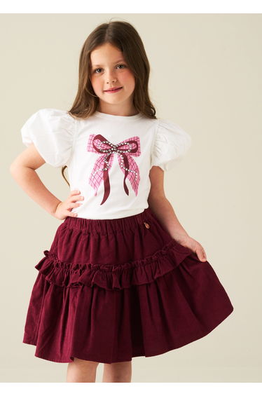 Roxy Cord Ruffle Skirt - Burgundy