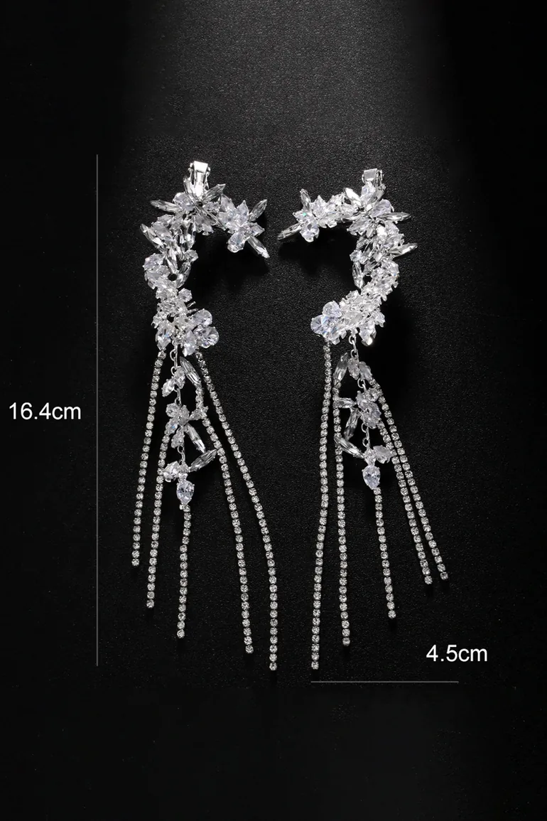 Crystal Flower Tassel Ear Clip - 3