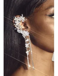 Crystal Flower Tassel Ear Clip - 1