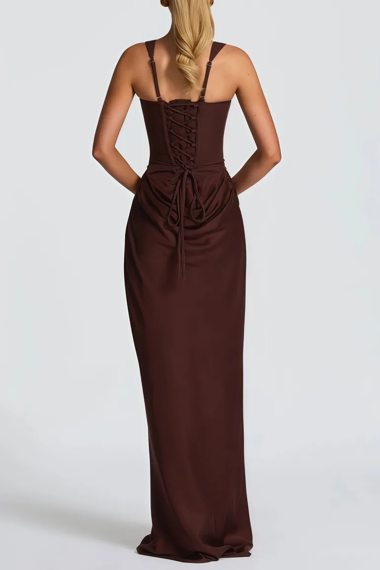 Paulette Brown Ruched Corset Maxi Dress Miss Rosier Brown : Evening Dresses  : VogaCloset Qatar