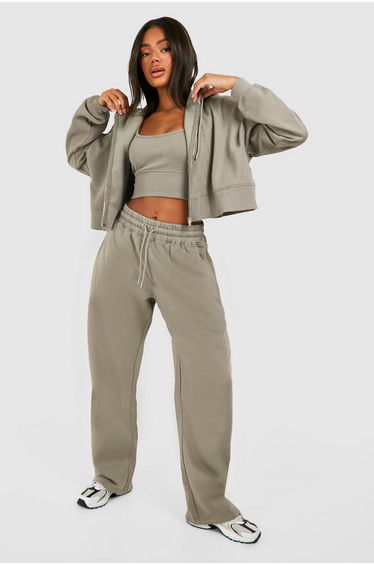 Deep Hem Crop Top 3 Piece Hooded Tracksuit
