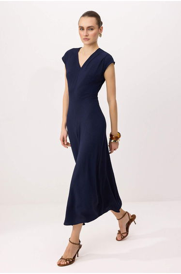 Navy Blue Midi Woven Dress