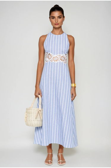 Caeso Sleeveless Stripe Cutout Maxi Dress