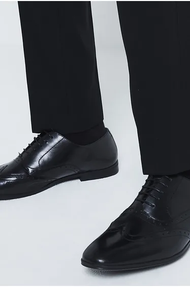 حذاء بروج أكسفورد جلد - أسود