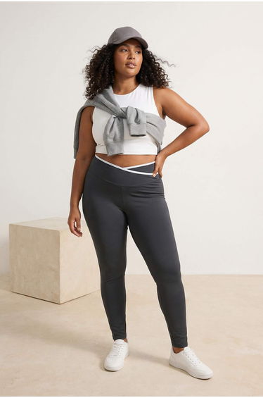 Anthracite Soft Brushed Fabric Piping Detailed Flexible Knitted Plus Size Leggings