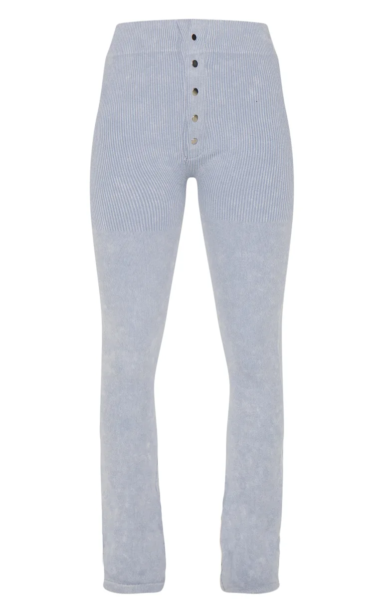 Petite Grey Marl Faded Contour Rib Button Detail Flare Leggings - 4
