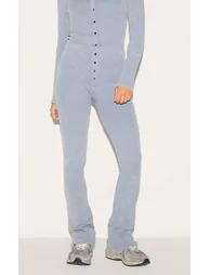 Petite Grey Marl Faded Contour Rib Button Detail Flare Leggings - 1