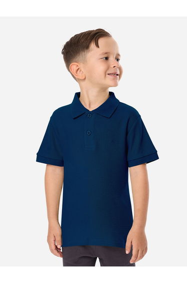 Boys Navy Blue Solid Short Sleeve Polo T-Shirt