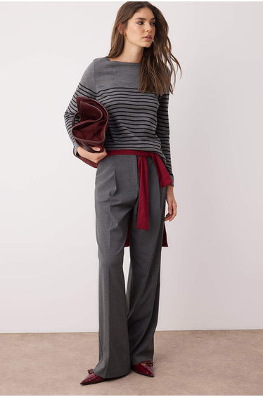 Anthracite Basic Striped Knitwear Sweater