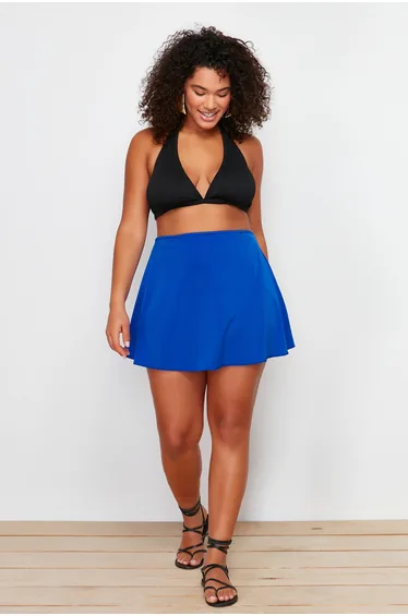 Plus Navy Pleated Column Mini Skirt