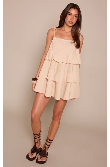 Natural Tiered Strappy Shift Dress