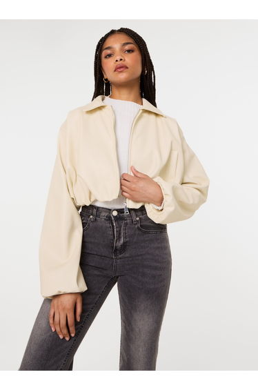 Faux Leather Puffball Jacket