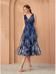 Leely Women's Elegant V Neck A-Line Midi Dress - 2