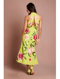 High Neck Dress With Floral Embroidery - 2