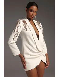 Shardae Long Sleeve V-Neck Sequin Mini Dress - 4
