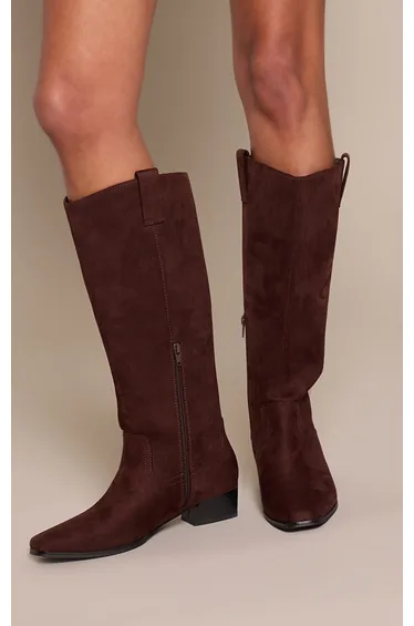 Chocolate Faux Suede Round Toe Western