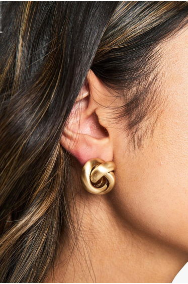 Brushed Knot Stud Earrings - gold