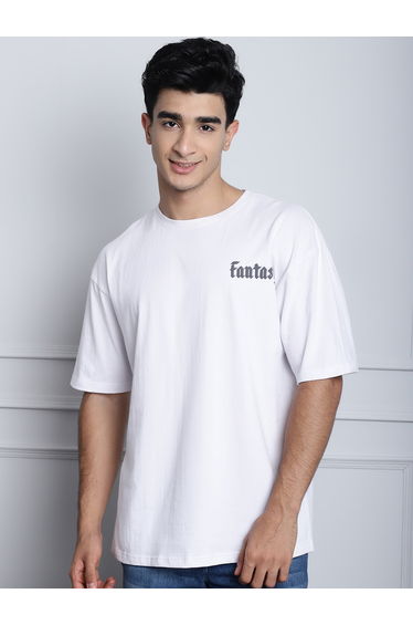 Men White Oversized Graphic Print T-Shirt
